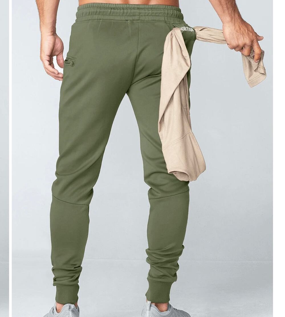 Born tough men’s joggers zipper pockets lounge military green athletic Utility L